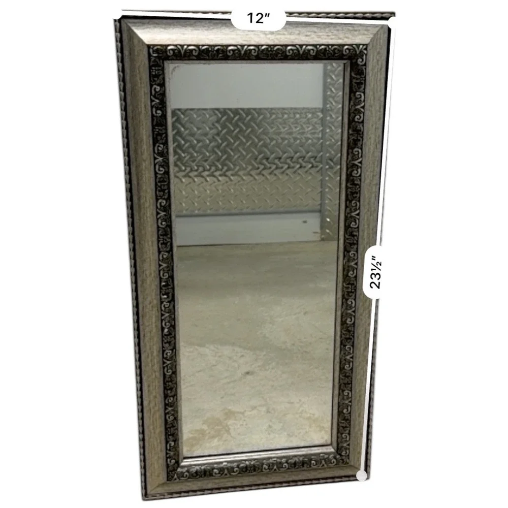 Unbranded Ornate Silver Rectangular Wall Mirror Scroll Frame Accent Home Decor